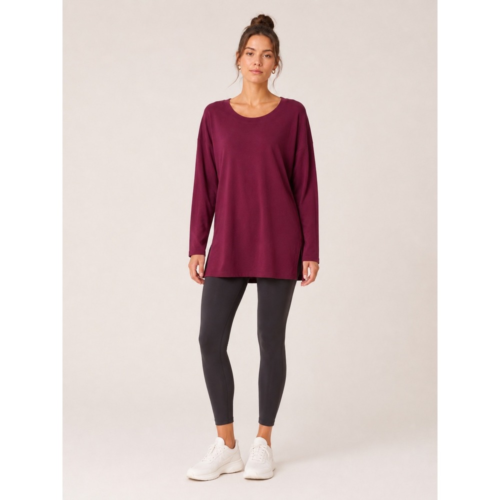 Banana Republic Womens Side Slit‎ Tunic Sweatshirt XL Relaxed Fit Burgundy Top